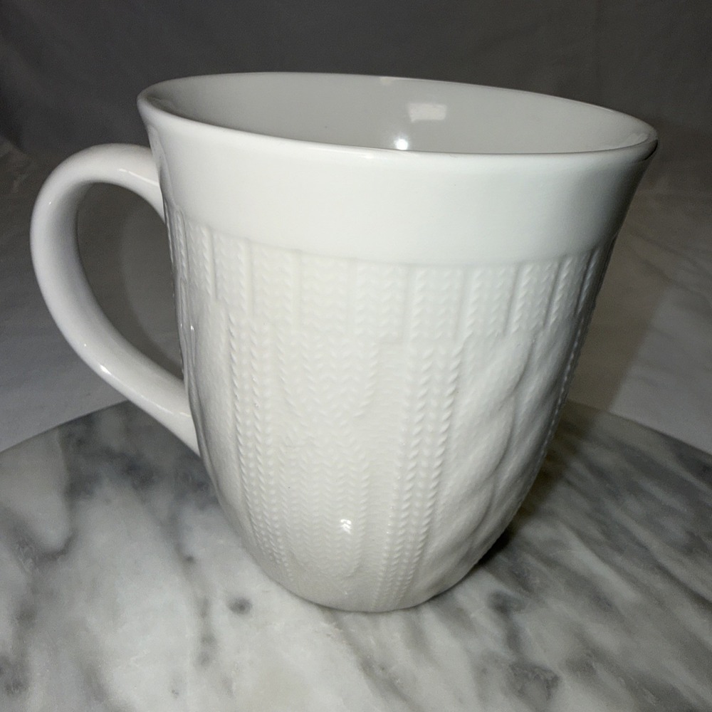 Maud Borup Mug Cup, Cable Knit Sweater Design, Cream Color, 16 Oz